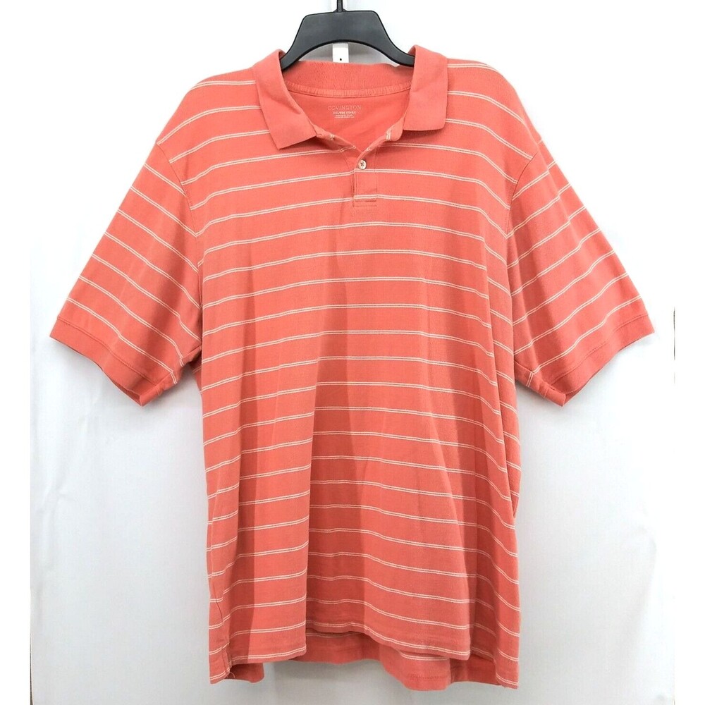 Covington Shirt Men's 2XL Pink Striped Short Sleeve Polo 100% Cotton